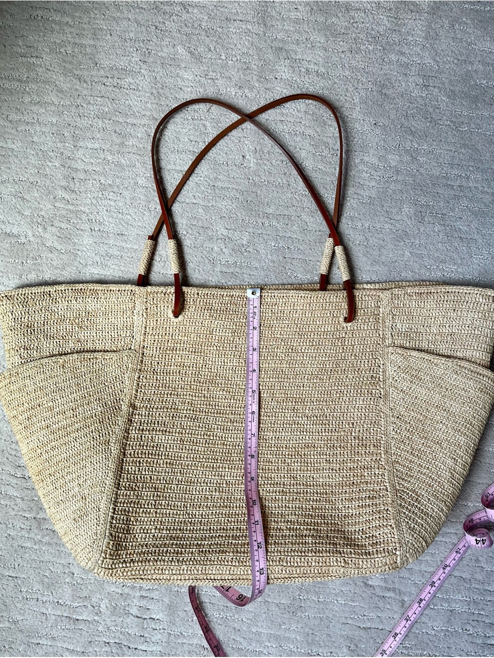Sezane Paloma Woven Tote with Brown Leather Straps - Picture 7 of 8